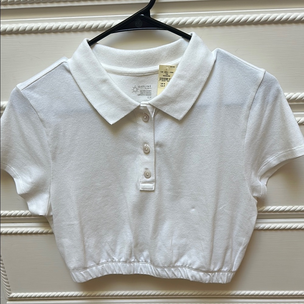 Aerie Offline White Cropped Polo Shirt